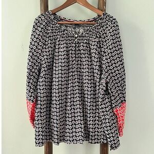 Tommy Hilfiger Peasant Blouse Floral Print Long Sleeve Top Boho Chic Size 2X